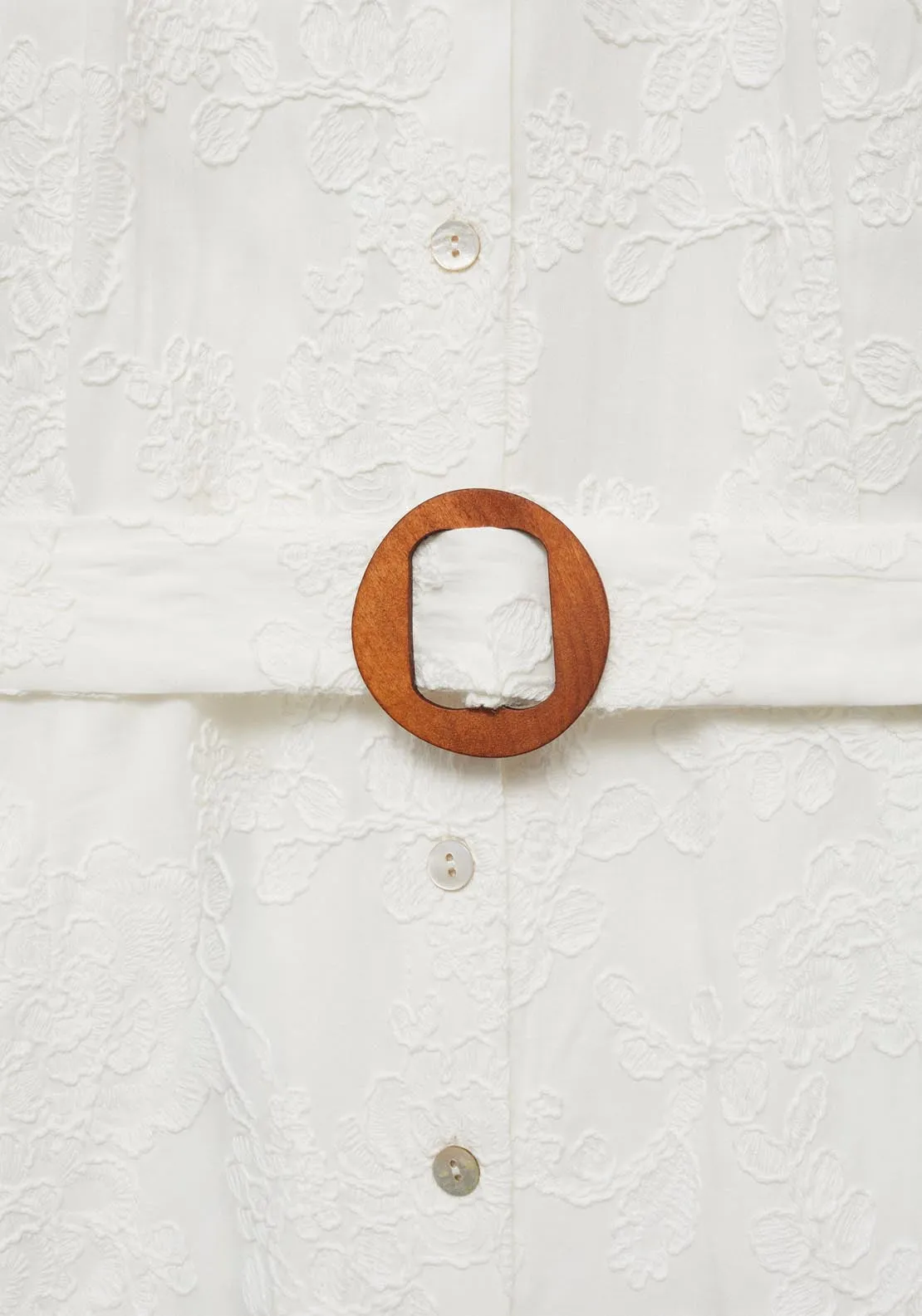 Embroidered Shirt Dress With Belt - White
