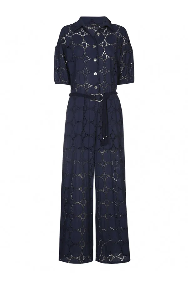 EMBROIDERED WIDE COTTON JUMPSUIT