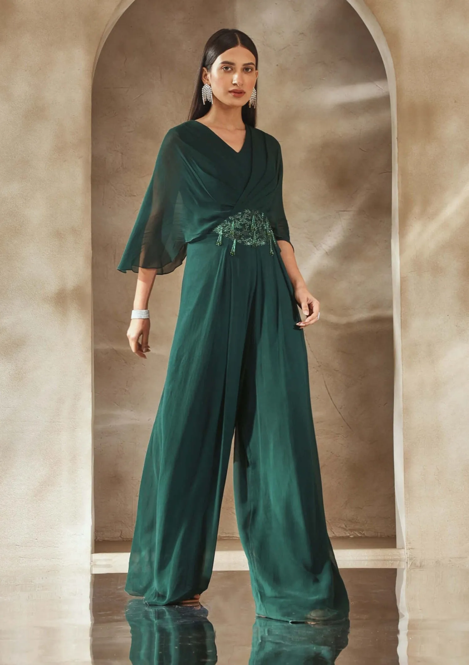 Emerald green draped jumpsuit