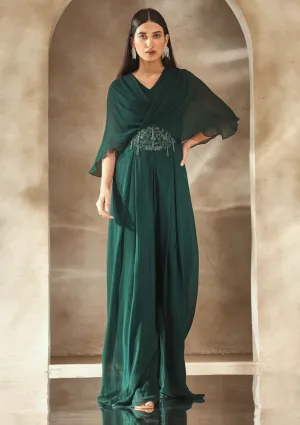 Emerald green draped jumpsuit