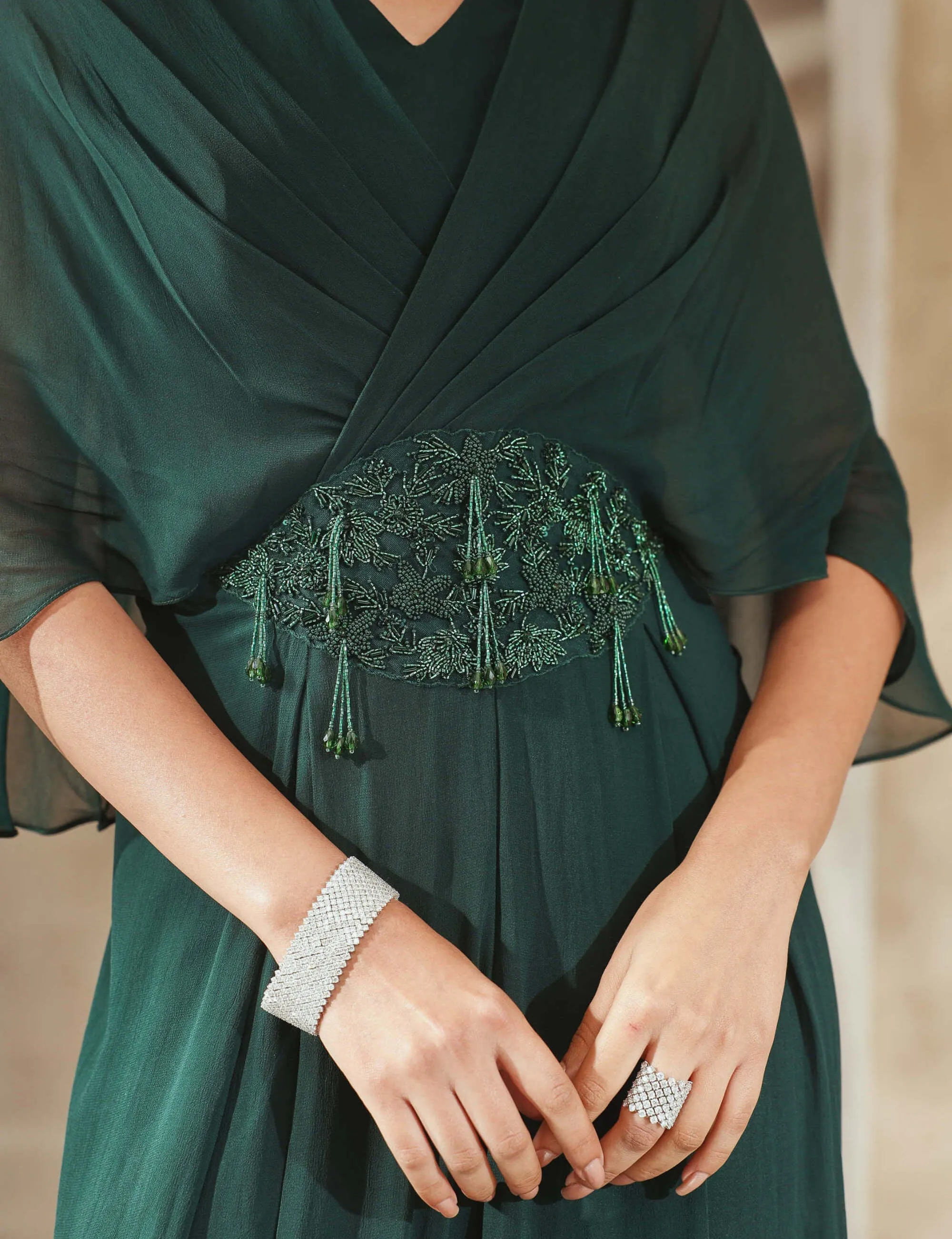 Emerald green draped jumpsuit