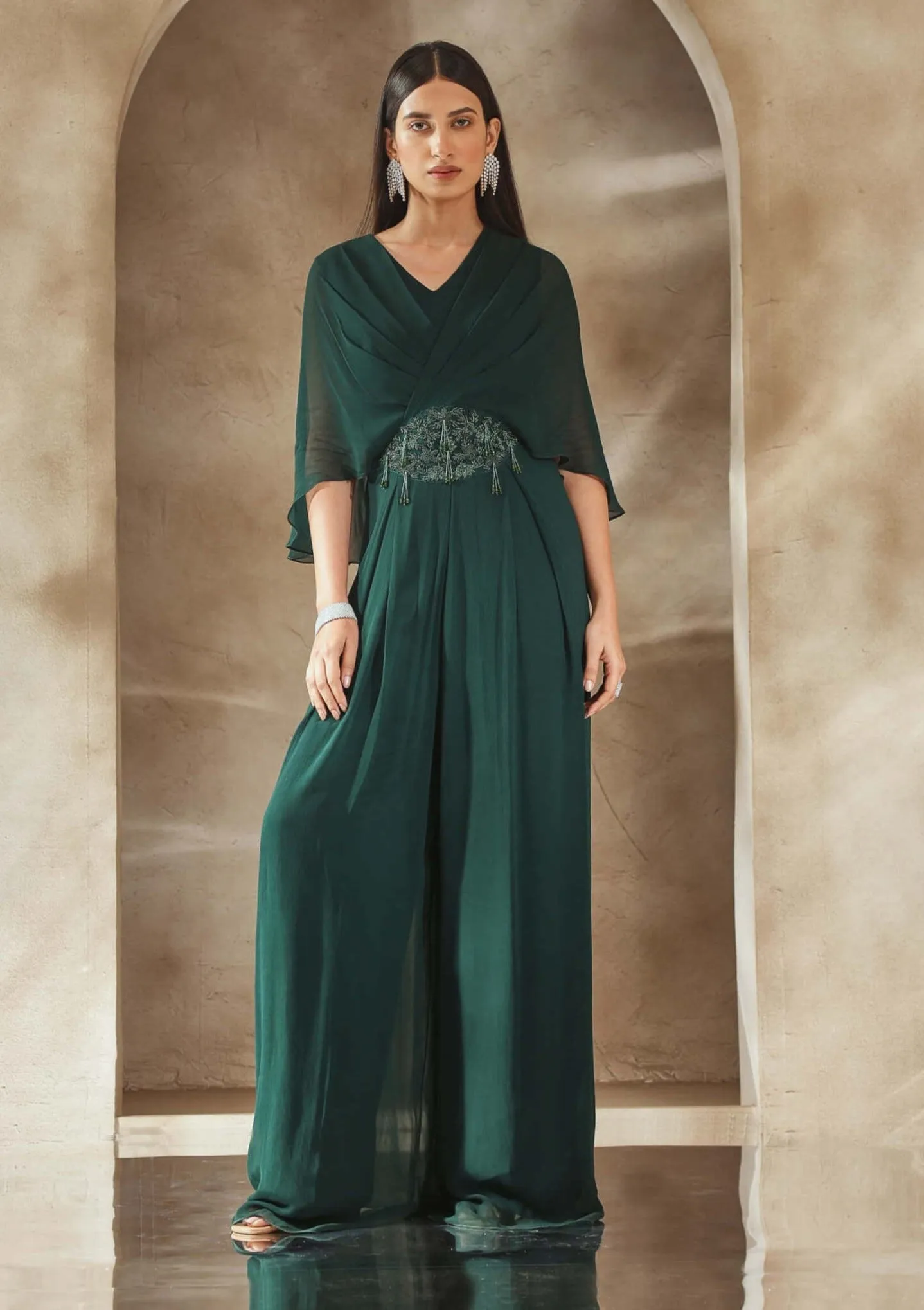 Emerald green draped jumpsuit