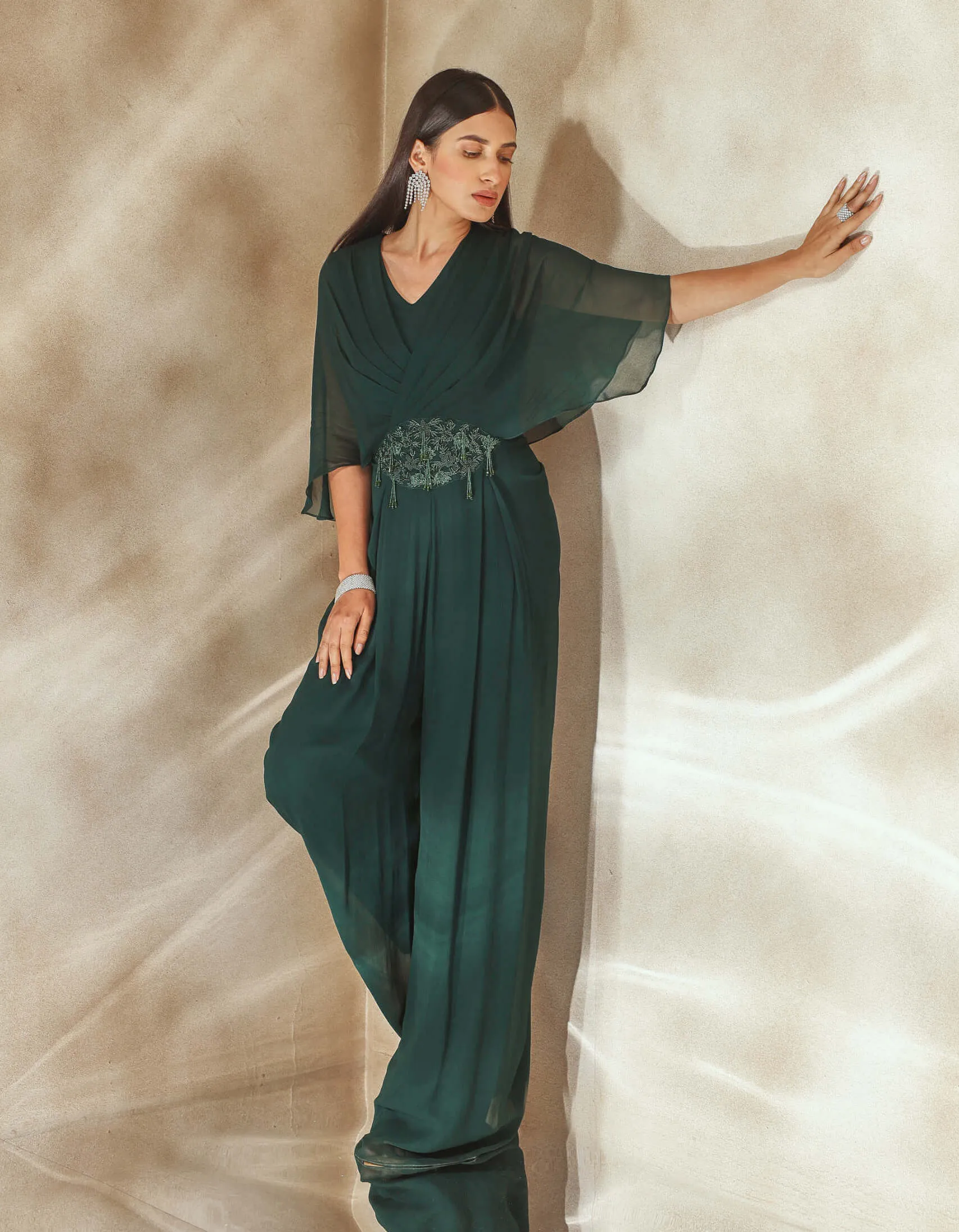 Emerald green draped jumpsuit