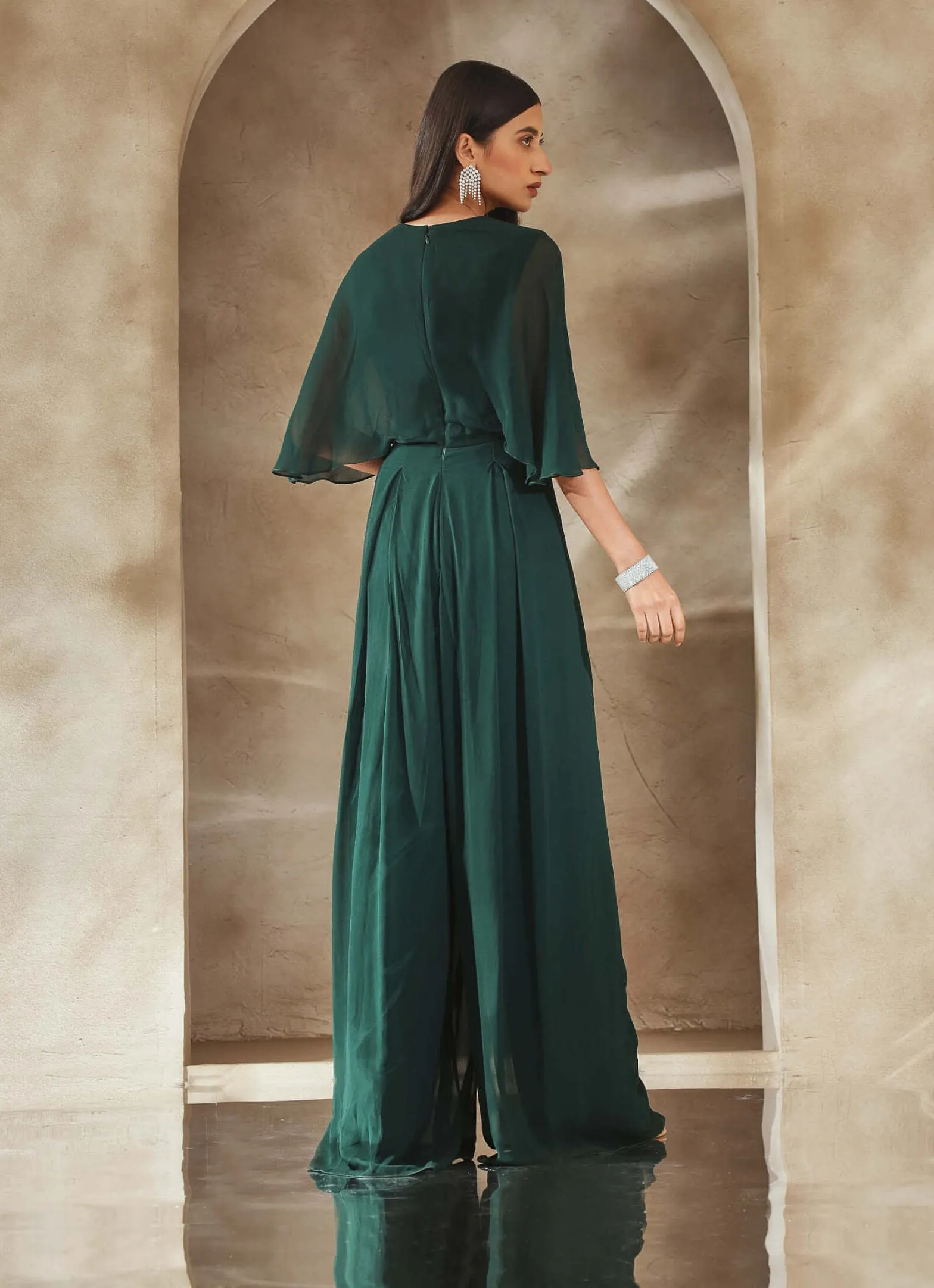 Emerald green draped jumpsuit
