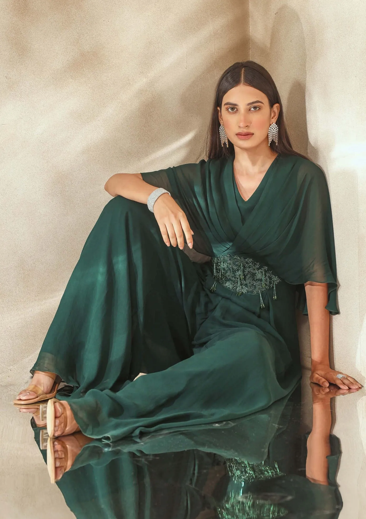 Emerald green draped jumpsuit