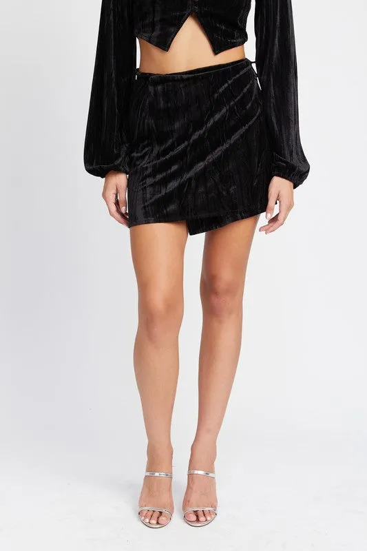 Emory Park VELVET MINI WRAPPED SKIRT
