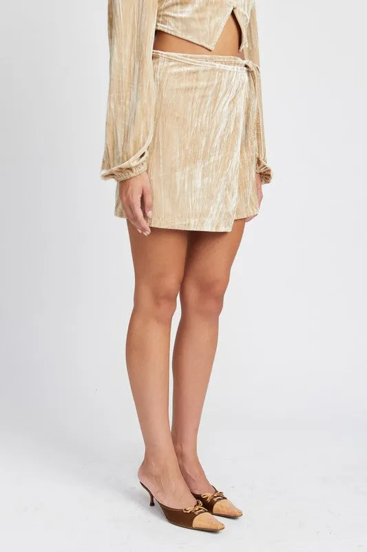 Emory Park VELVET MINI WRAPPED SKIRT