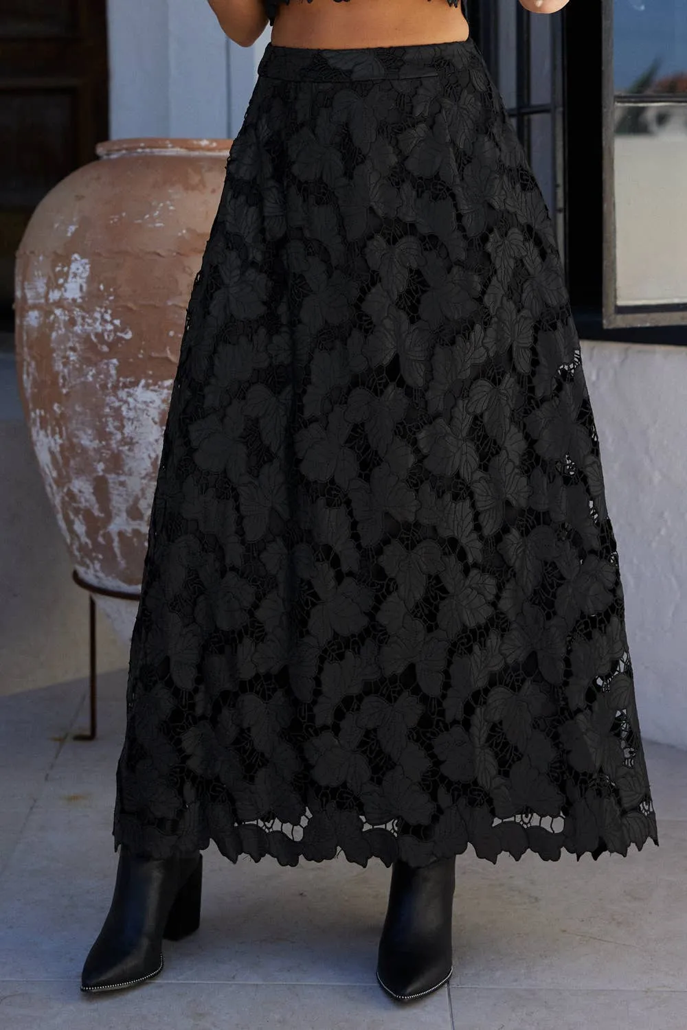 Endless Blu High Waisted Crochet Lace Midi Skirt