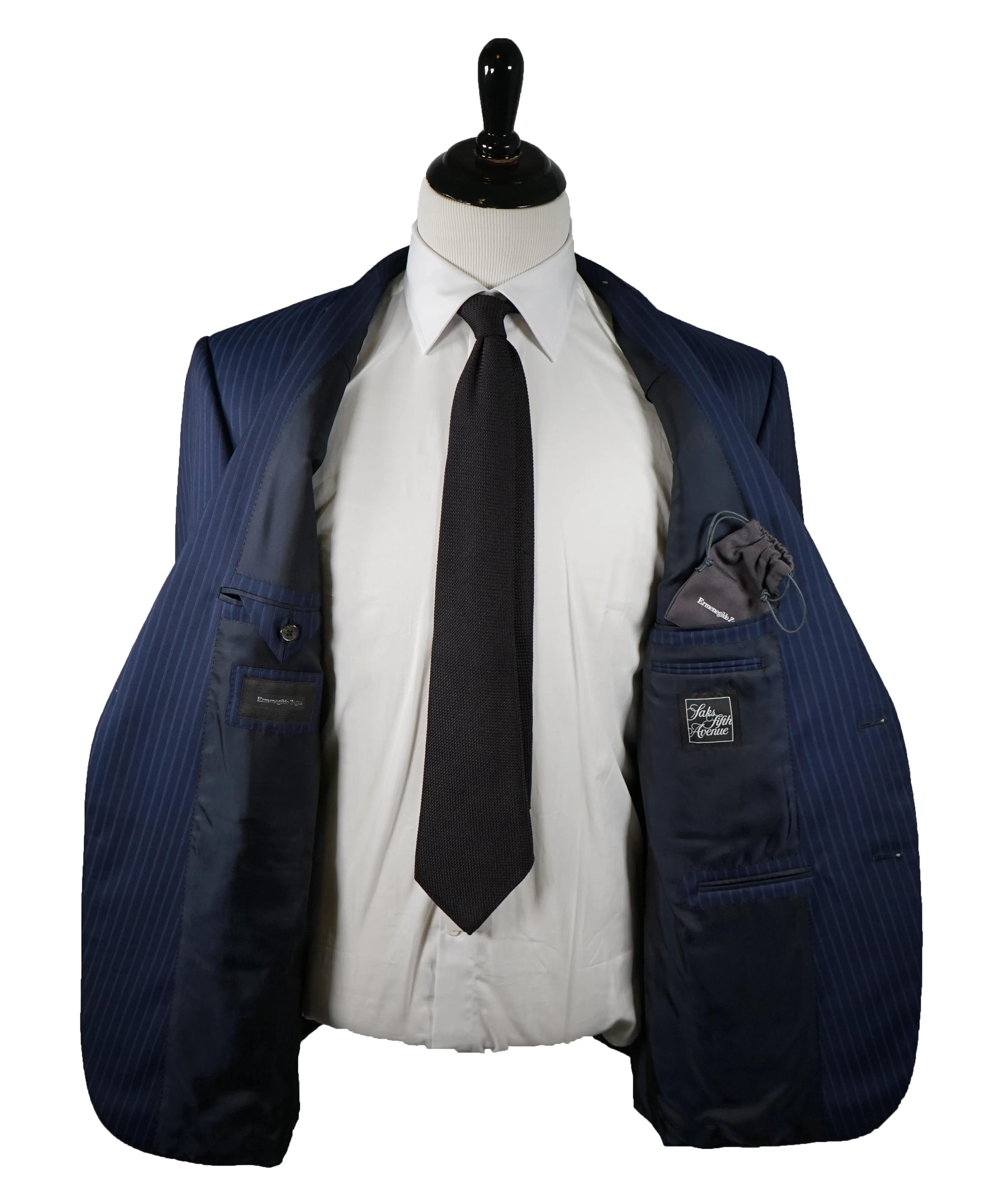 ERMENEGILDO ZEGNA - Navy & Blue Striped Suit - 48R