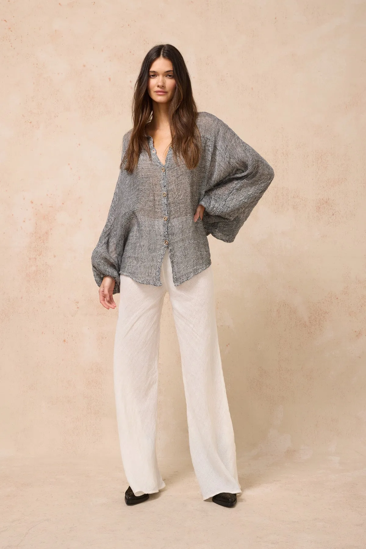 Estilo Emporio Oboe Linen Shirt - Rete Nero