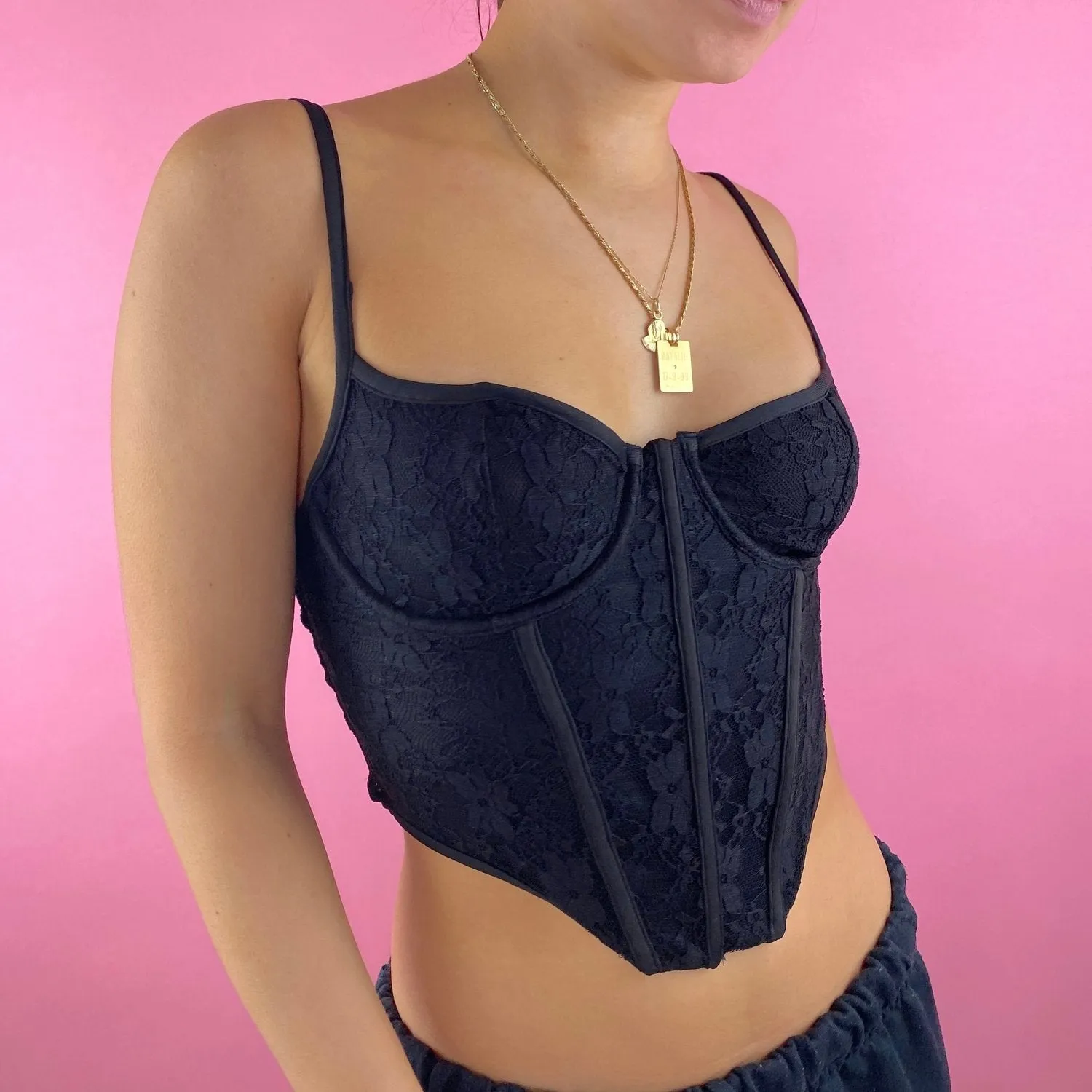 Evelyn Black Lace Corset Top