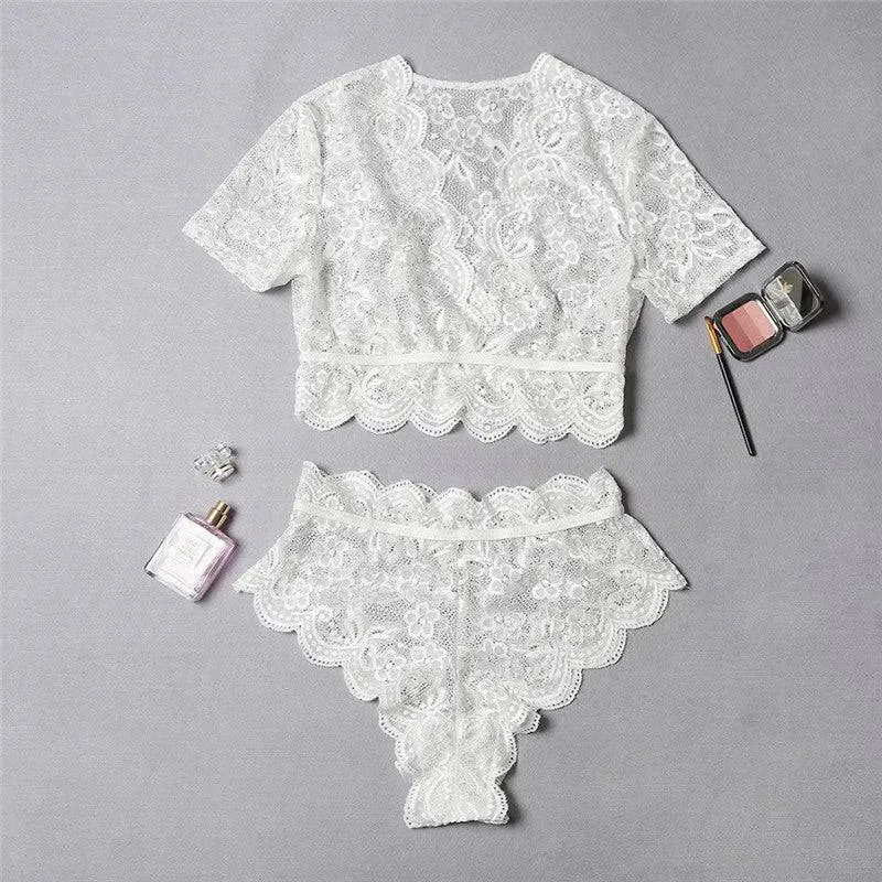 Evelyn High Waisted White Lace Lingerie set