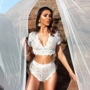 Evelyn High Waisted White Lace Lingerie set