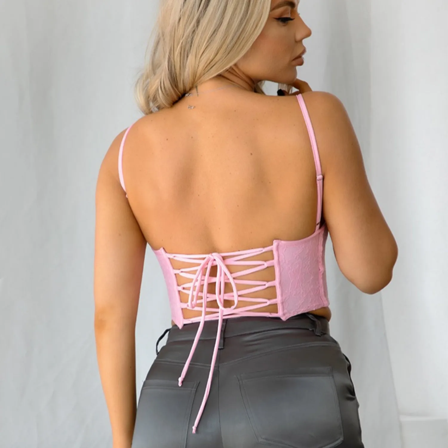 Evelyn Pink Lace Corset Top
