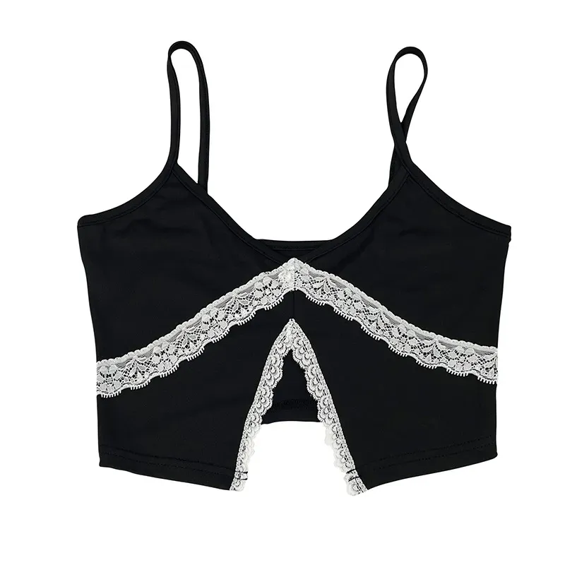 Evia Lace Trim Spaghetti Strap Crop Top