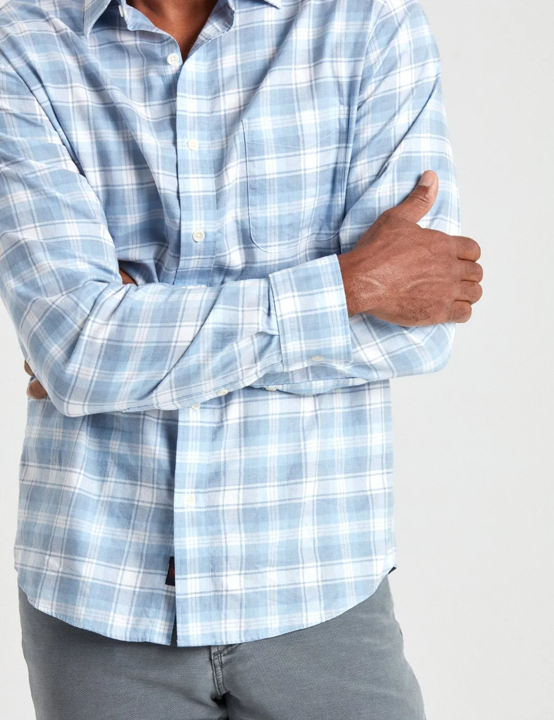 FAHERTY- Heathered Movement Shirt- Marina Plaid