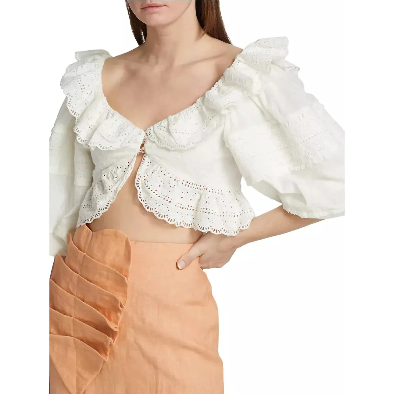 Farm Rio Lace Eyelet Swiss Dot Top