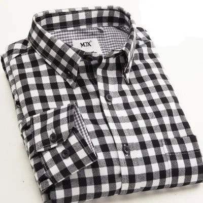 Fashion Fall Winter Men Casual Plaid Shirt Long Sleeve Slim Fit Flannel Man Clothes Mens Shirts (Many Colors Available)