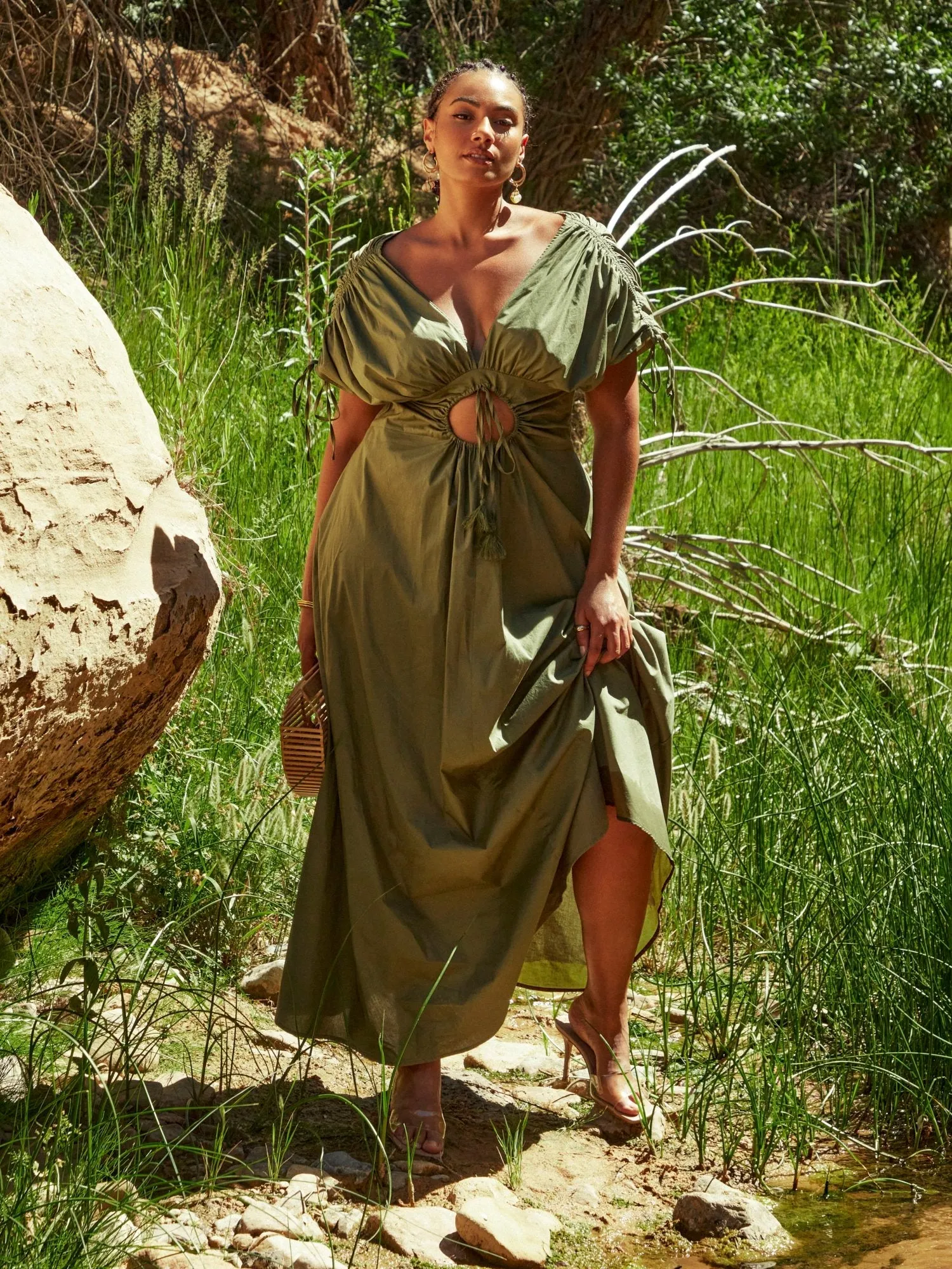 Fashion To Figure - Alyssa Cutout Ruched Waist Maxi Dress