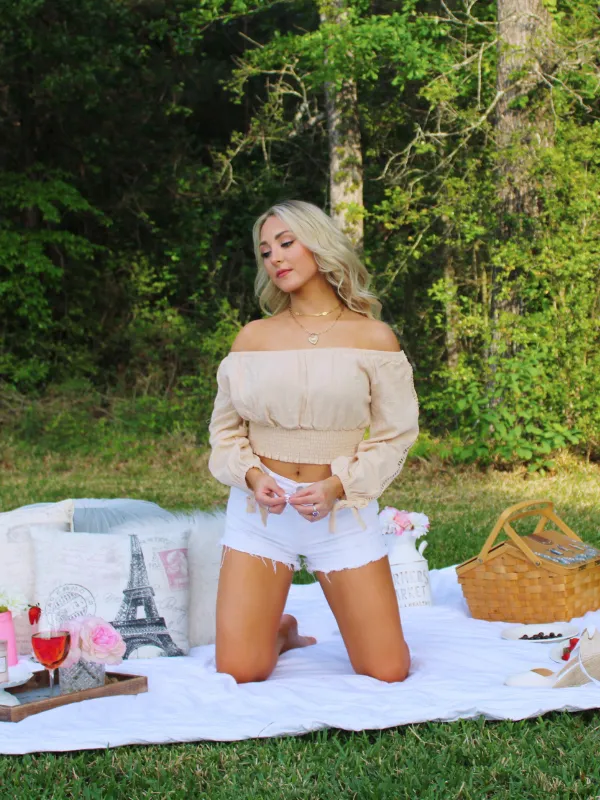 Feel The Summer Breeze Off the Shoulder Long Sleeve top, Bone