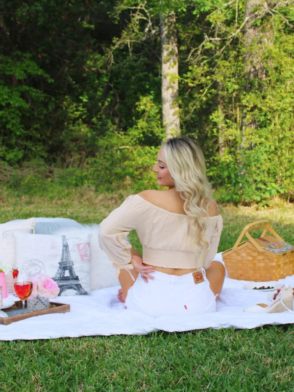 Feel The Summer Breeze Off the Shoulder Long Sleeve top, Bone