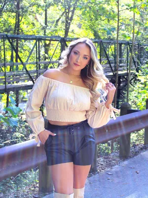 Feel The Summer Breeze Off the Shoulder Long Sleeve top, Bone