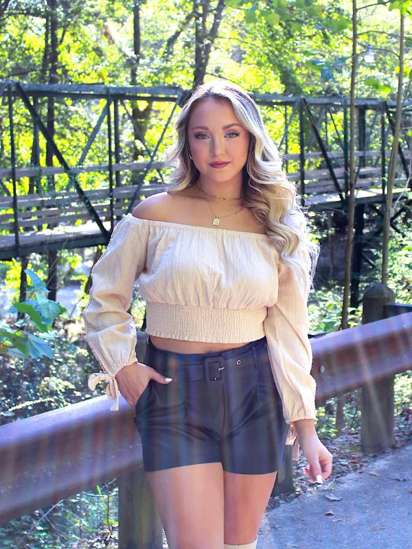 Feel The Summer Breeze Off the Shoulder Long Sleeve top, Bone