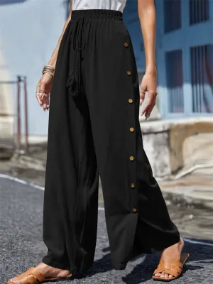 Female Plus Size Side Split Buttoned Drawstring Pants