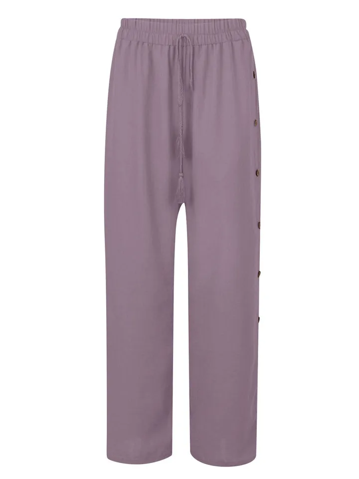 Female Plus Size Side Split Buttoned Drawstring Pants