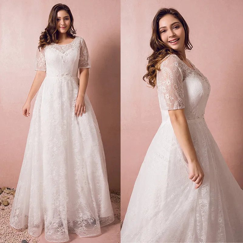 [Final Sale] [Plus Size]Special Size Illusion Over Lace Wedding Dress