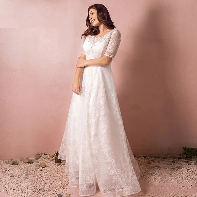 [Final Sale] [Plus Size]Special Size Illusion Over Lace Wedding Dress