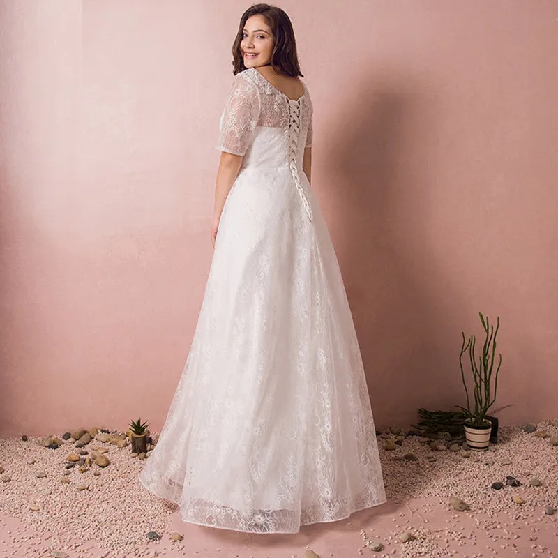 [Final Sale] [Plus Size]Special Size Illusion Over Lace Wedding Dress