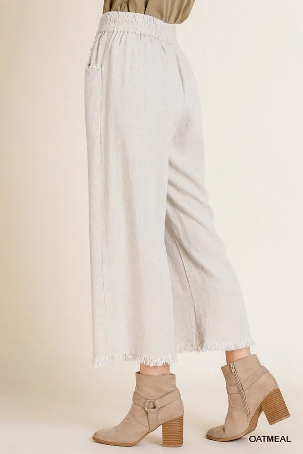 FINAL SALE WAS $46.99  10 Color Ways - Cute Cotton/Linen Blend Pant with Raw Hem