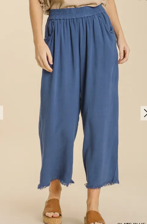 FINAL SALE WAS $46.99  10 Color Ways - Cute Cotton/Linen Blend Pant with Raw Hem