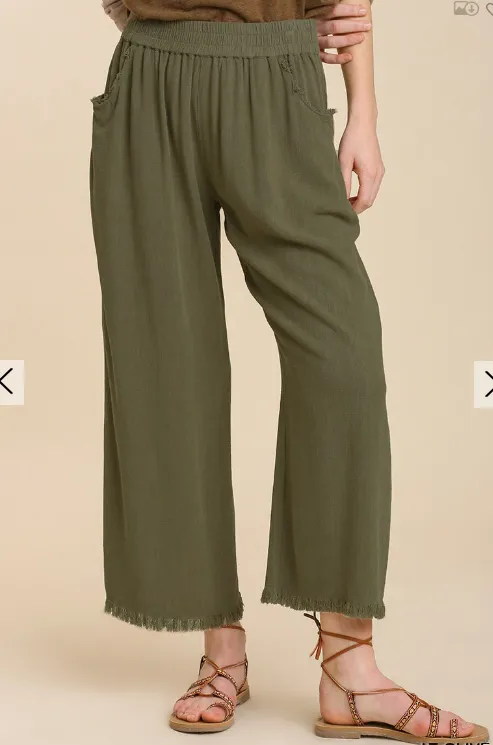 FINAL SALE WAS $46.99  10 Color Ways - Cute Cotton/Linen Blend Pant with Raw Hem
