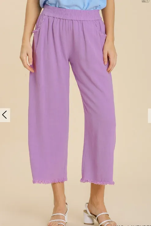 FINAL SALE WAS $46.99  10 Color Ways - Cute Cotton/Linen Blend Pant with Raw Hem