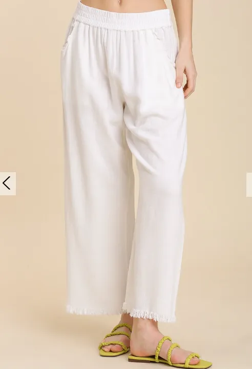 FINAL SALE WAS $46.99  10 Color Ways - Cute Cotton/Linen Blend Pant with Raw Hem