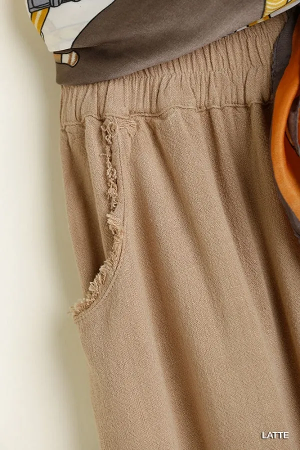 FINAL SALE WAS $46.99  10 Color Ways - Cute Cotton/Linen Blend Pant with Raw Hem