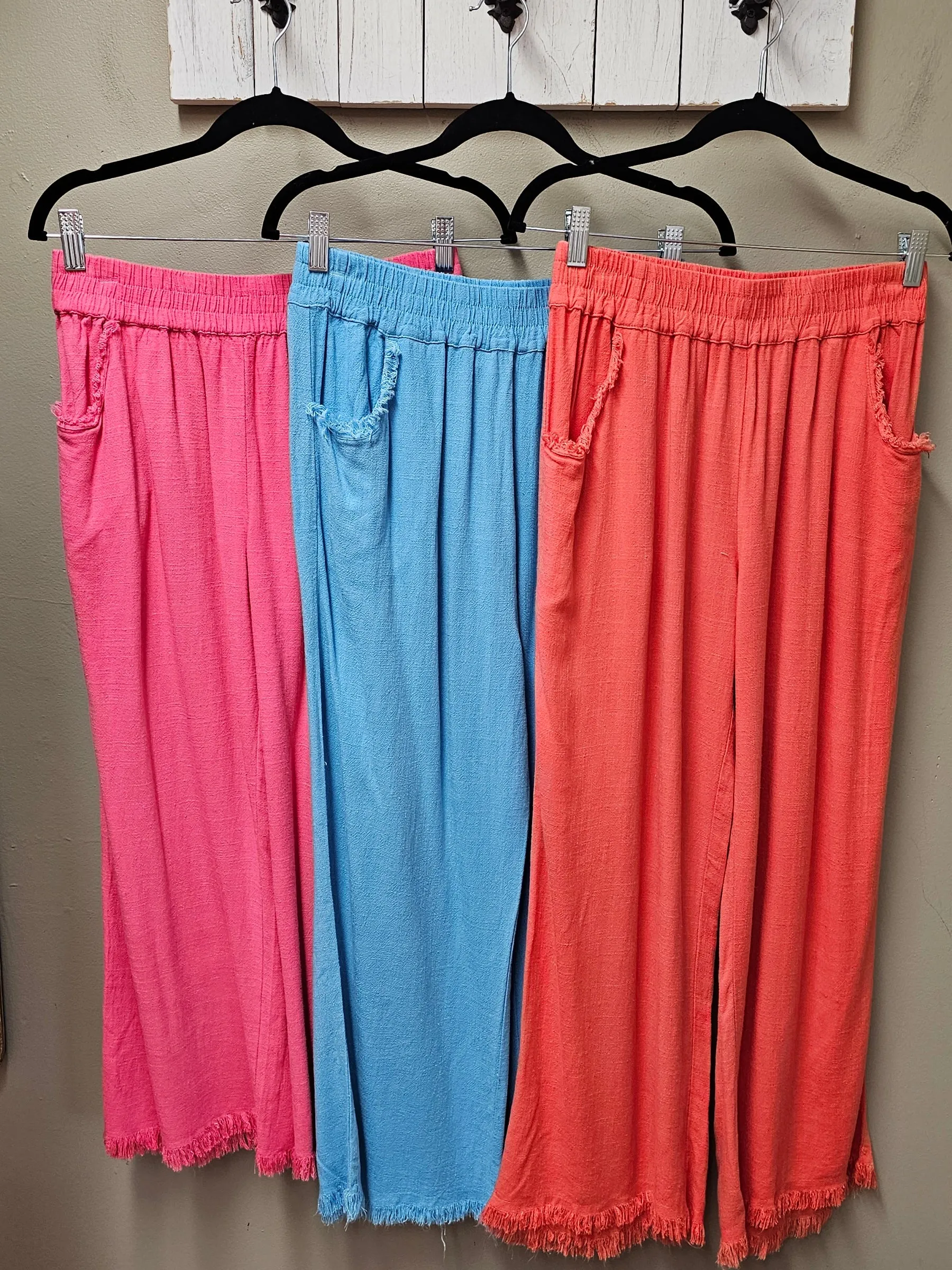 FINAL SALE WAS $46.99  10 Color Ways - Cute Cotton/Linen Blend Pant with Raw Hem