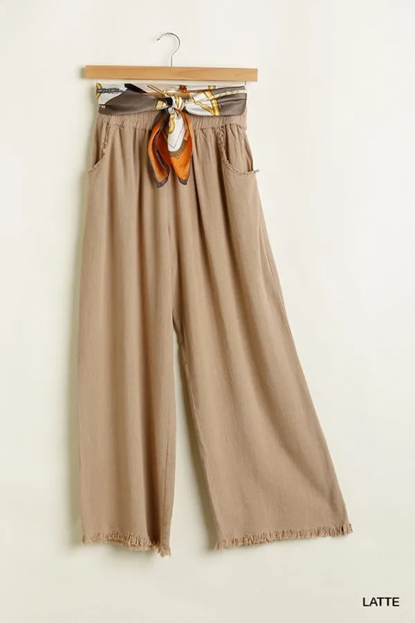 FINAL SALE WAS $46.99  10 Color Ways - Cute Cotton/Linen Blend Pant with Raw Hem