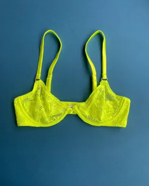 Fleur du Mal: Le Stretch Lace Demi Bra - Neon Yellow