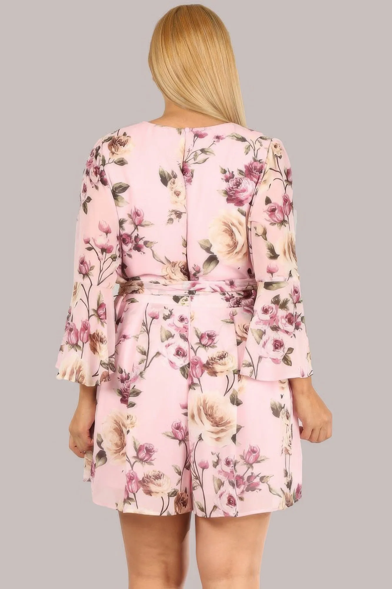 Floral Chiffon Tie-Waist Romper with 3/4 Sleeves