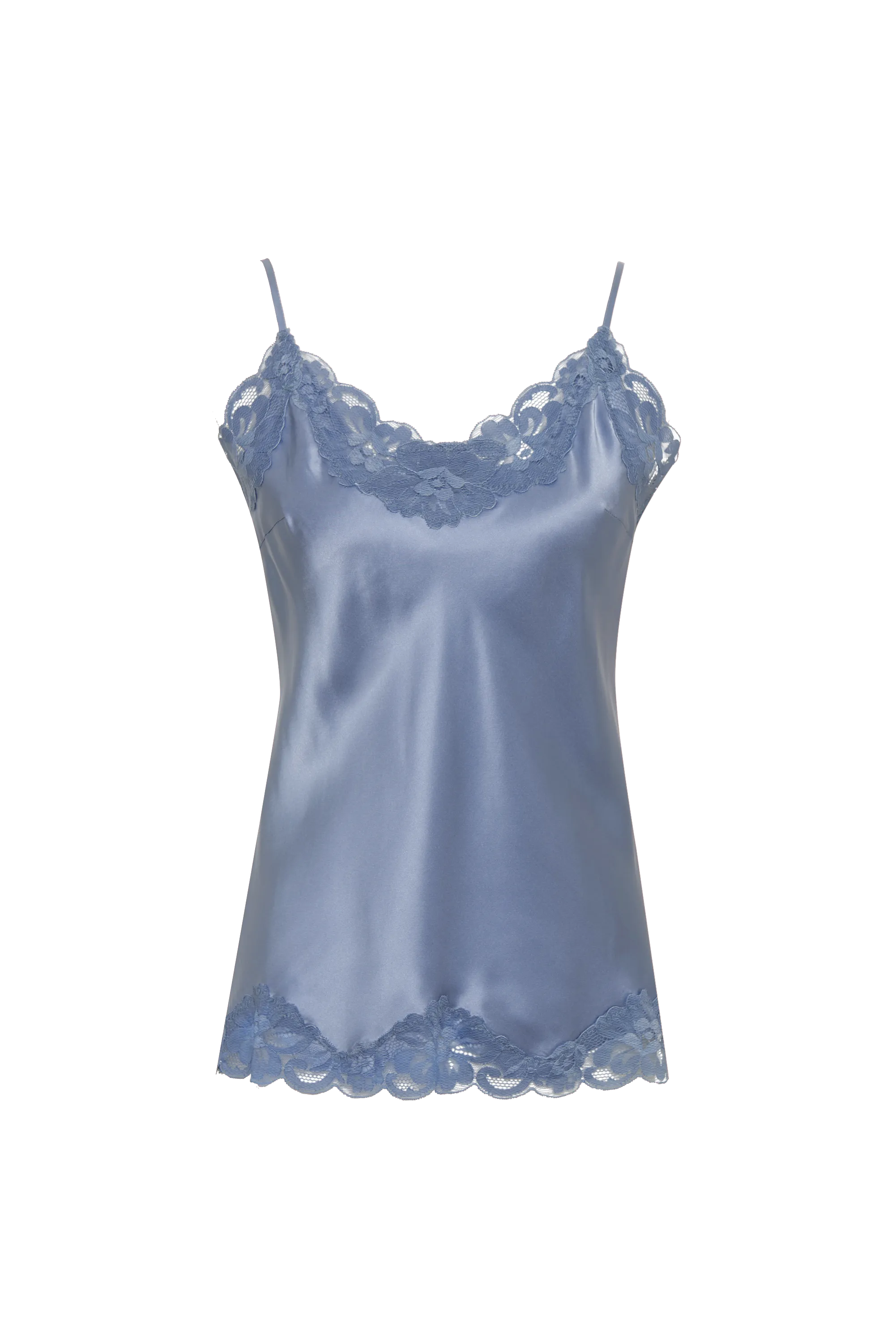 Floral Lace Silk Cami Ash Blue