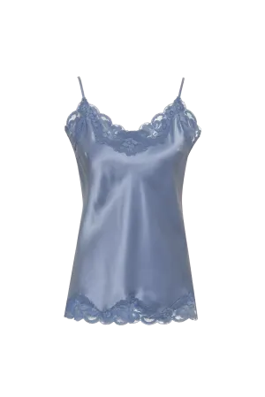 Floral Lace Silk Cami Ash Blue