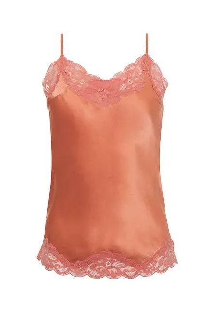 Floral Lace Silk Cami Coral