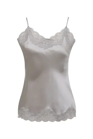 Floral Lace Silk Cami Ice Grey