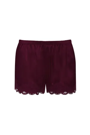 Floral Lace Silk Shorts Bordeaux