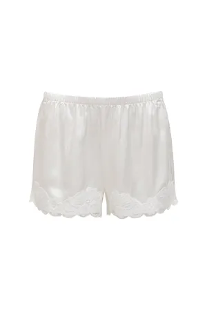 Floral Lace Silk Shorts Bright White
