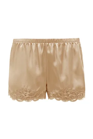 Floral Lace Silk Shorts Desert Sand