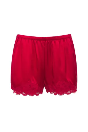 Floral Lace Silk Shorts Fiery Red